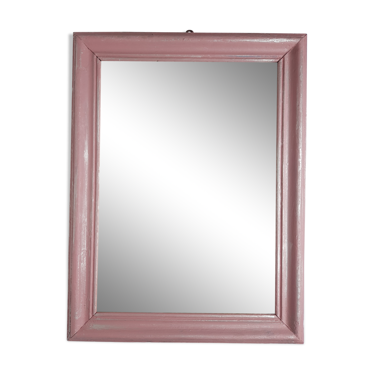 Old rectangular mirror, old pink color, silver patina 50 cm