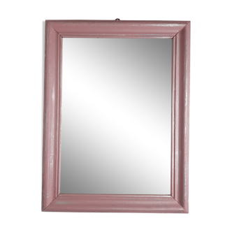 Miroir rectangulaire ancien couleur vieux rose patine argentée 50 cm