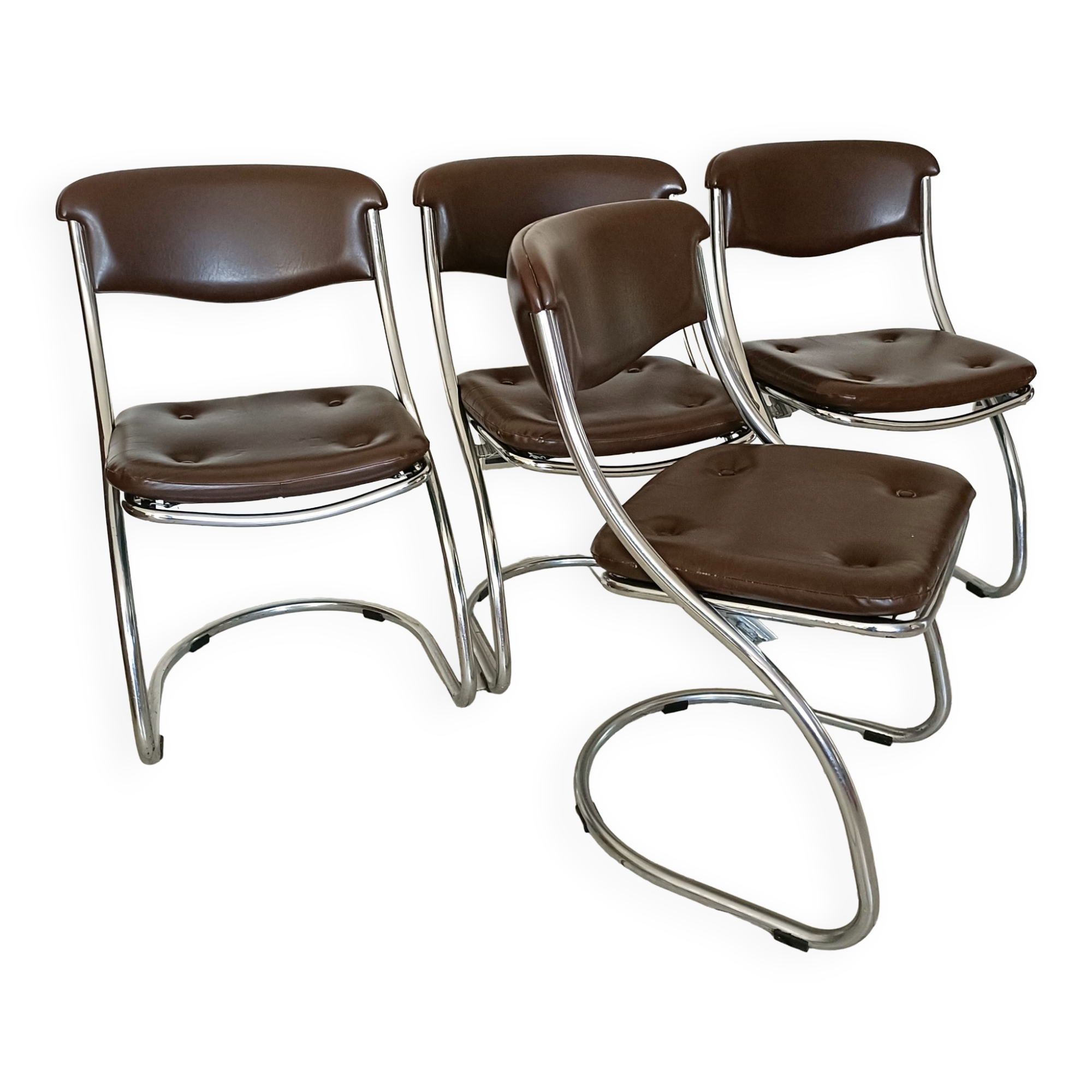 Set of 4 chrome tubular chairs design 1970