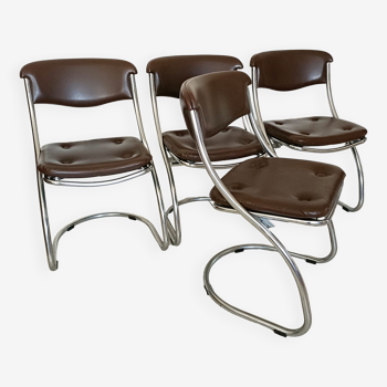 Lot de 4 chaises tubulaire chromée désign 1970