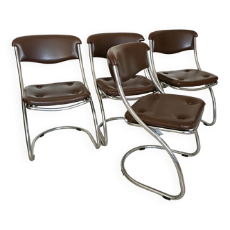 Lot de 4 chaises tubulaire chromée désign 1970