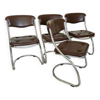 Set of 4 chrome tubular chairs design 1970