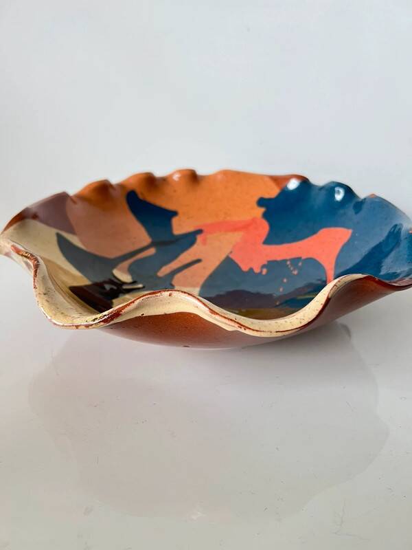 Abstract glazed ceramic fruit bowl / bowl / fruit basket