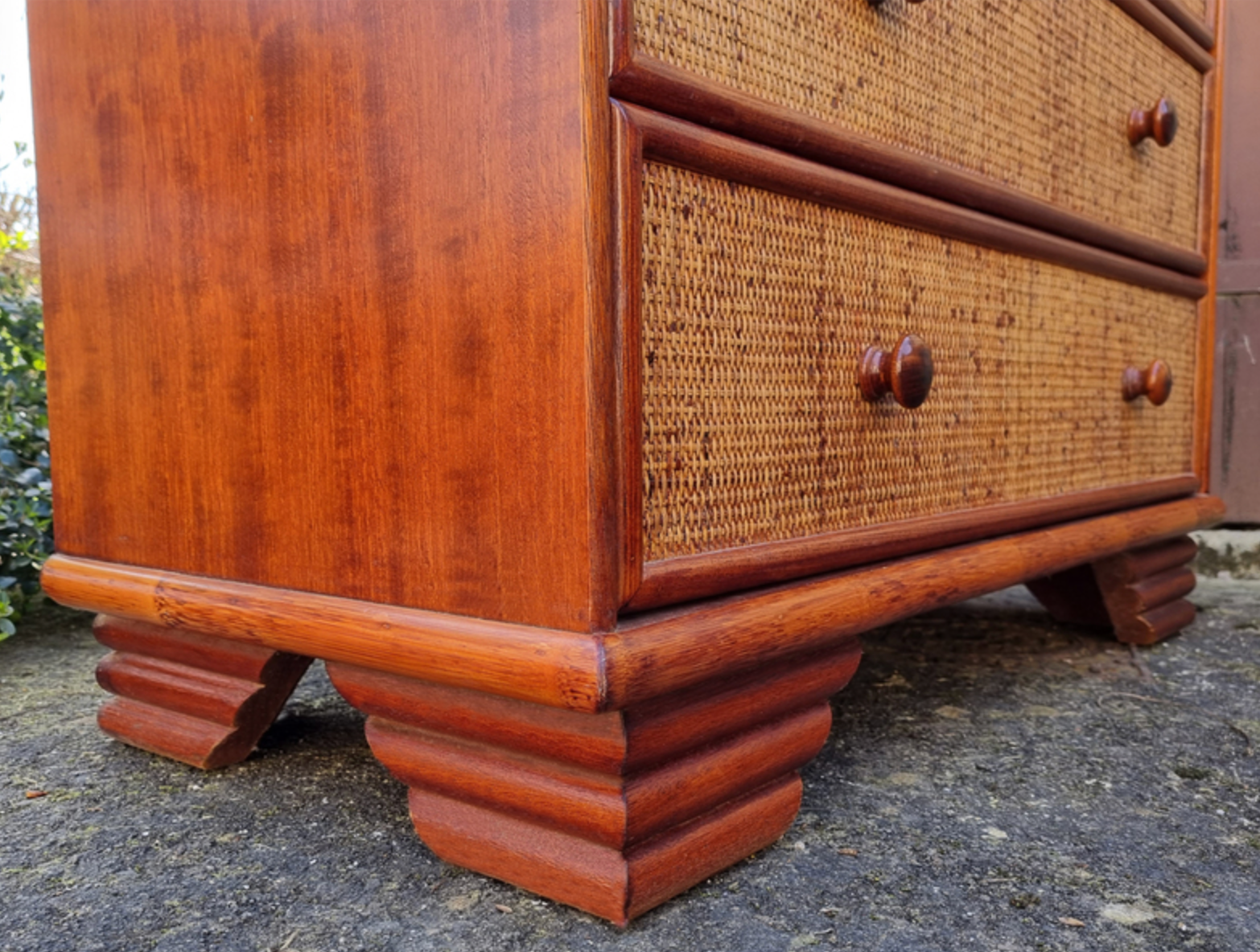 Commode Maugrion for Roche Bobois, wood and rattan, 80s
