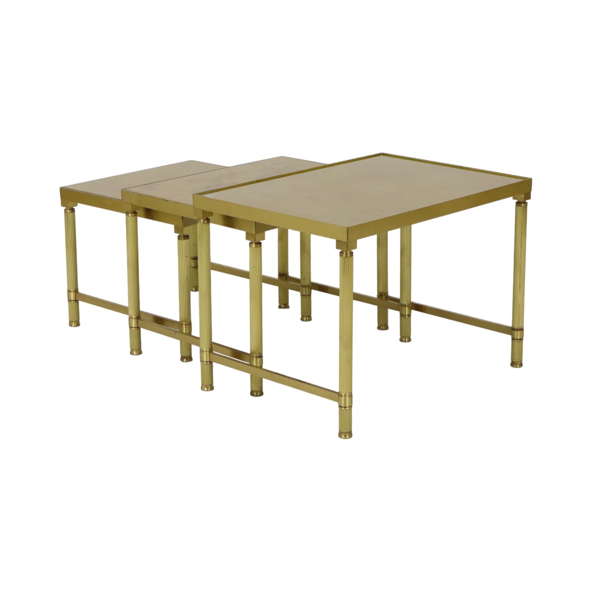 Design set of 3 nesting tables brass copper glass gold style maison jansen