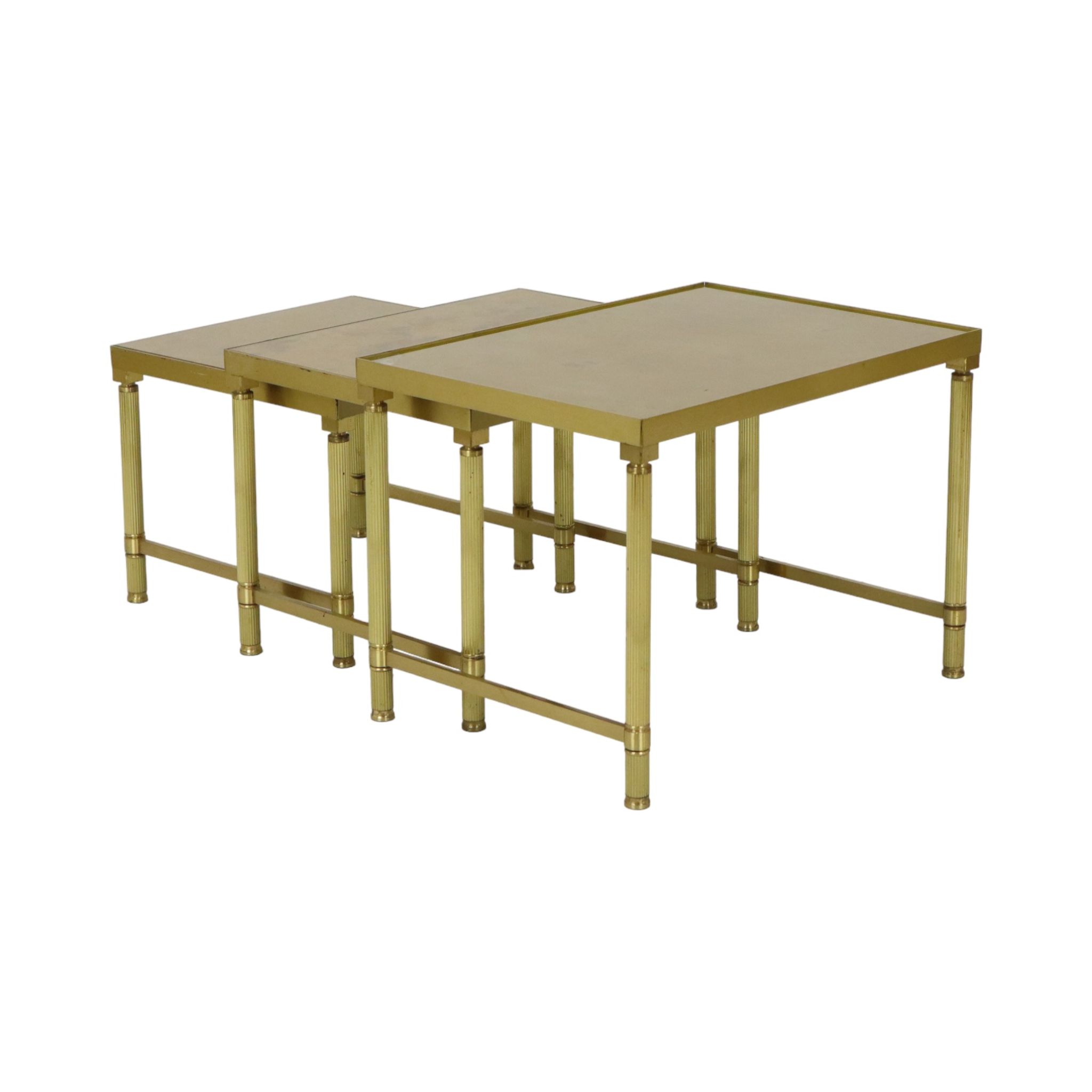 Design set of 3 nesting tables brass copper glass gold style maison jansen