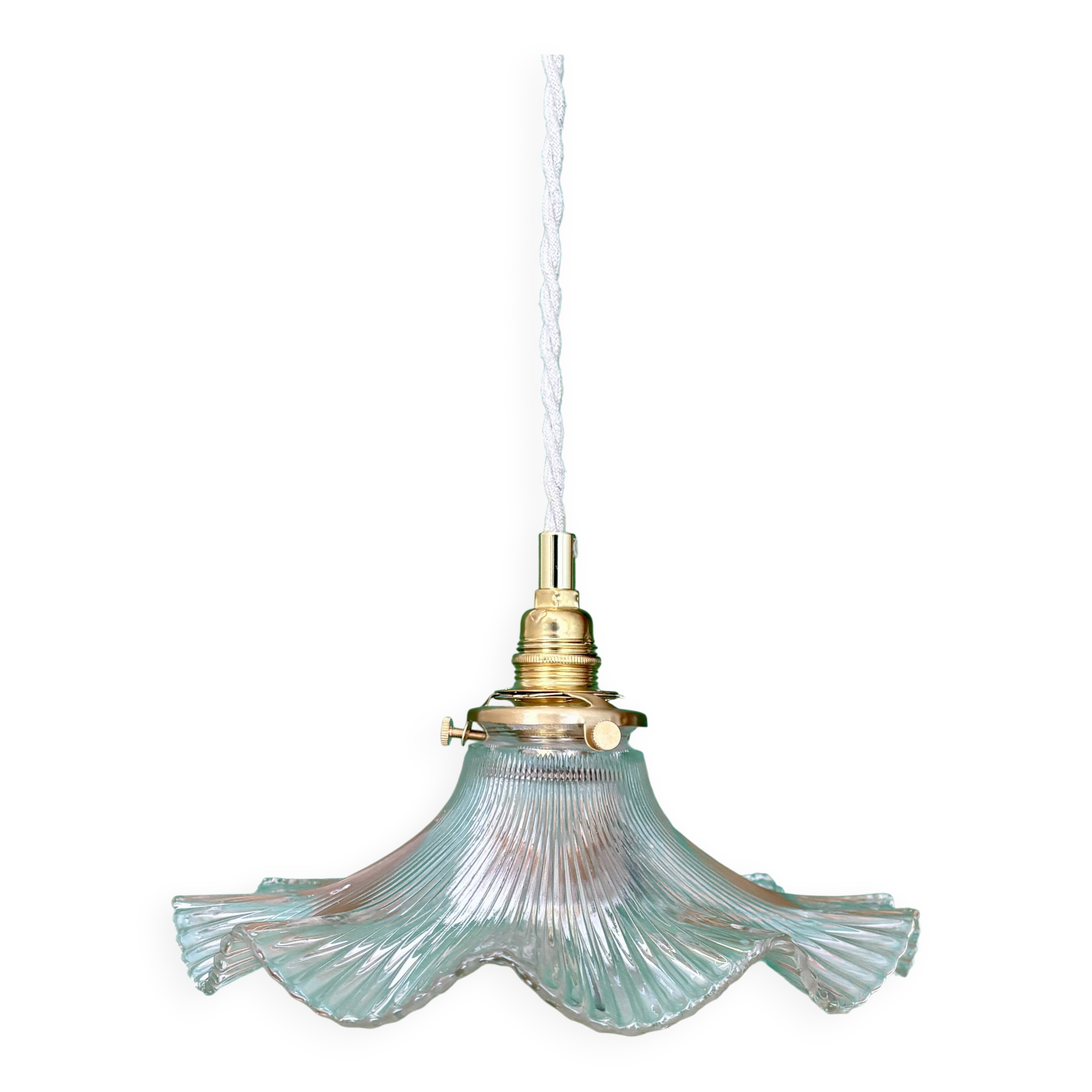 Suspension abat-jour vintage en verre holophane