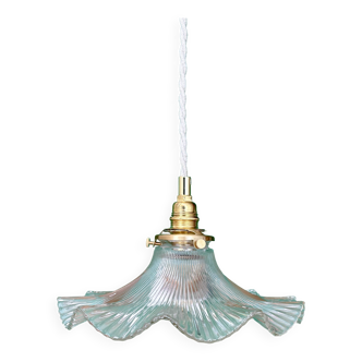 Suspension abat-jour vintage en verre holophane