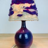 Purple ceramic lamp and wool lampshade 70s