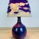 Purple ceramic lamp and wool lampshade 70s