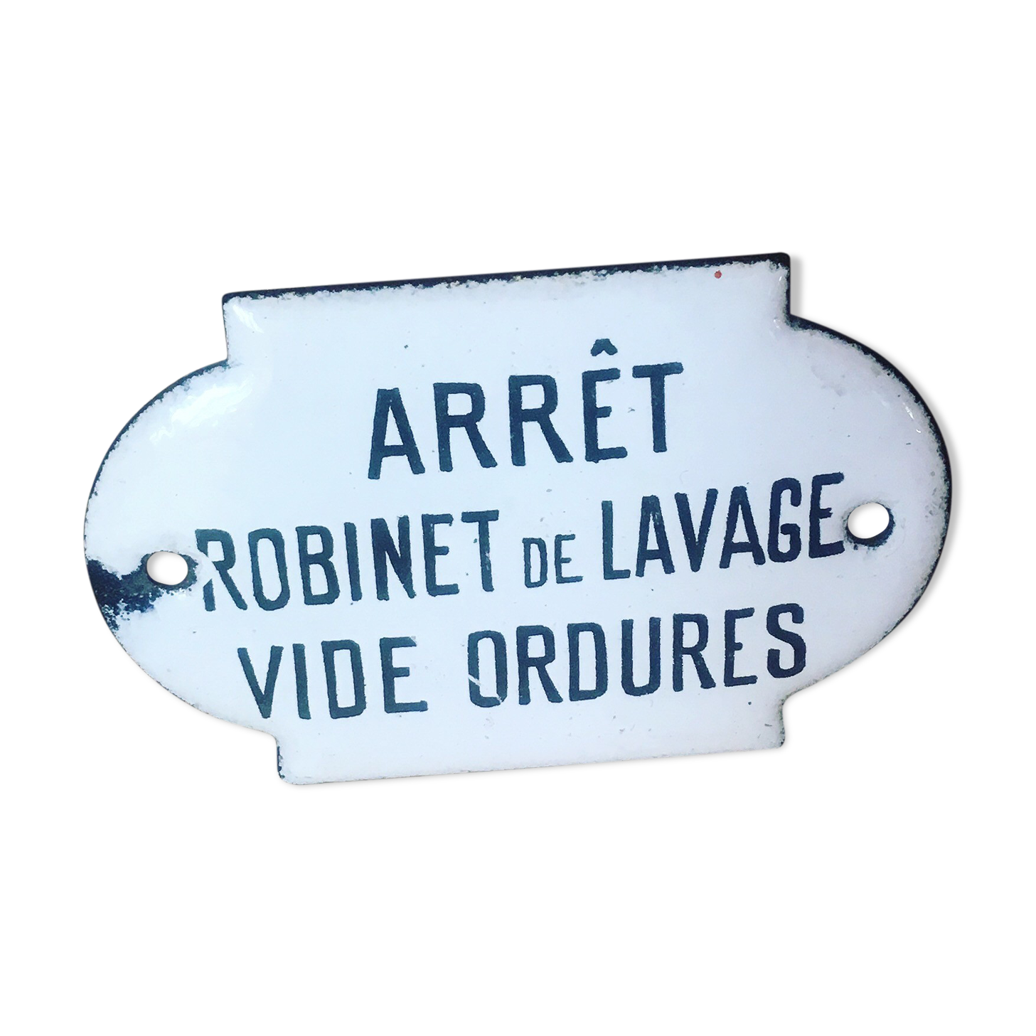 Old bulging enamel plate arrêt robinet de lavage- vide ordures"