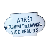Old bulging enamel plate arrêt robinet de lavage- vide ordures"