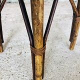 Round rattan bamboo side table, 60s