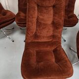 Set of 6 chrome velvet bucket chairs from the 70s