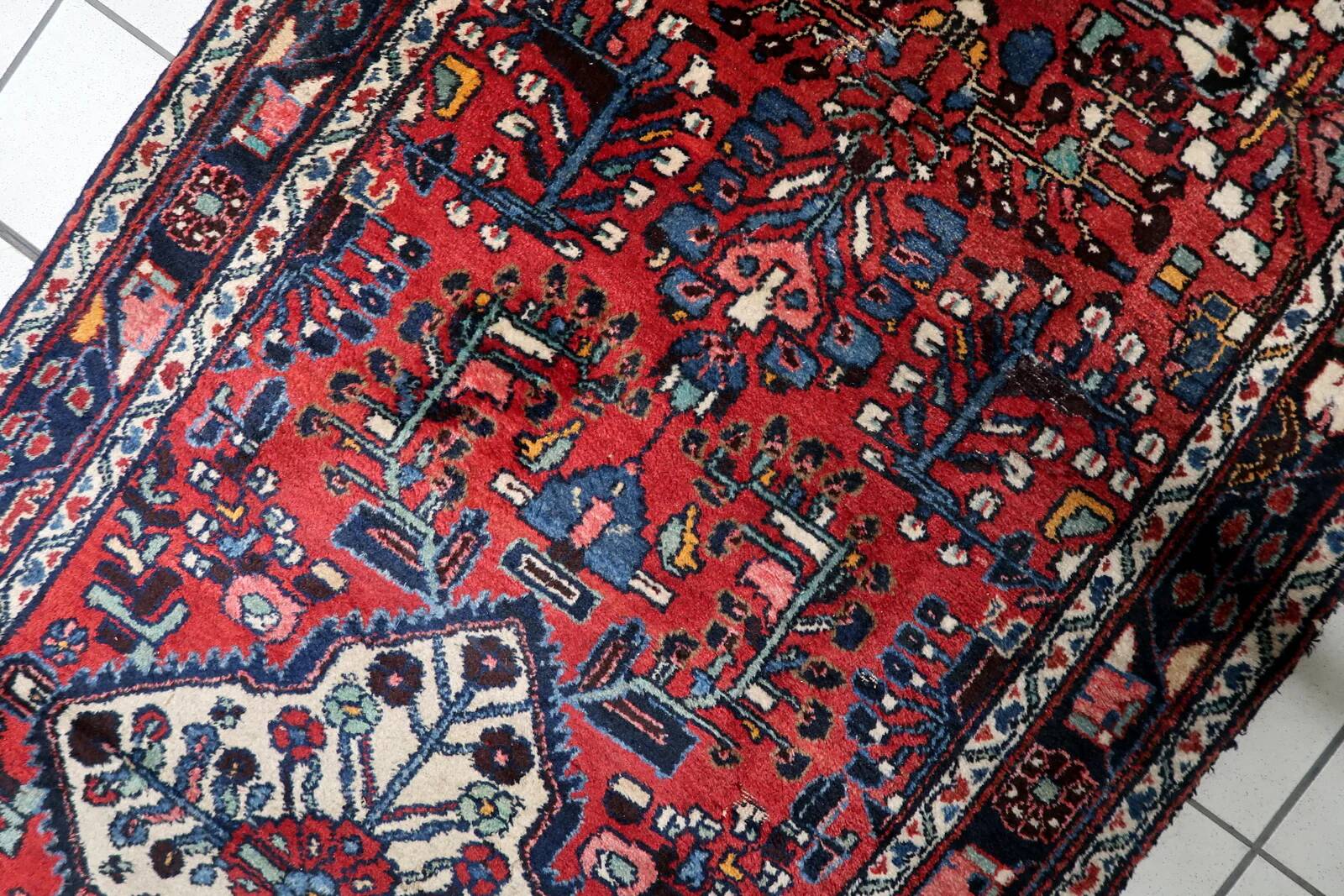 Couloir persan antique Hamadan fait main 3,5' x 9,9' années 1920 - 1C1211