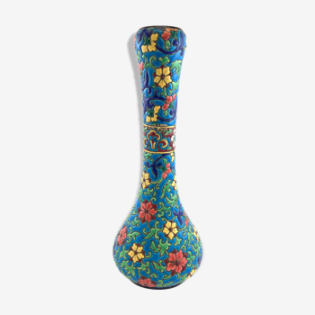 Vase soliflore en émaux bleu de Longwy