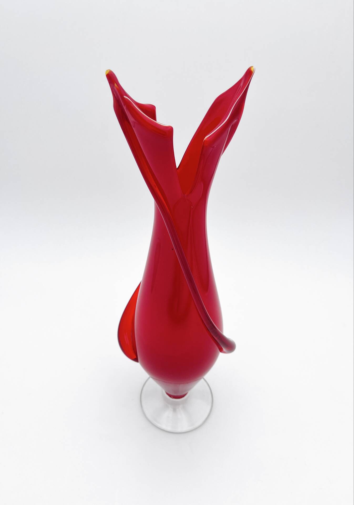 Tulip Vase Fratelli Toso Murano Red Crystal Ribbons 37.5cm