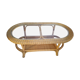 Vintage wicker coffee table and transparent glass tray