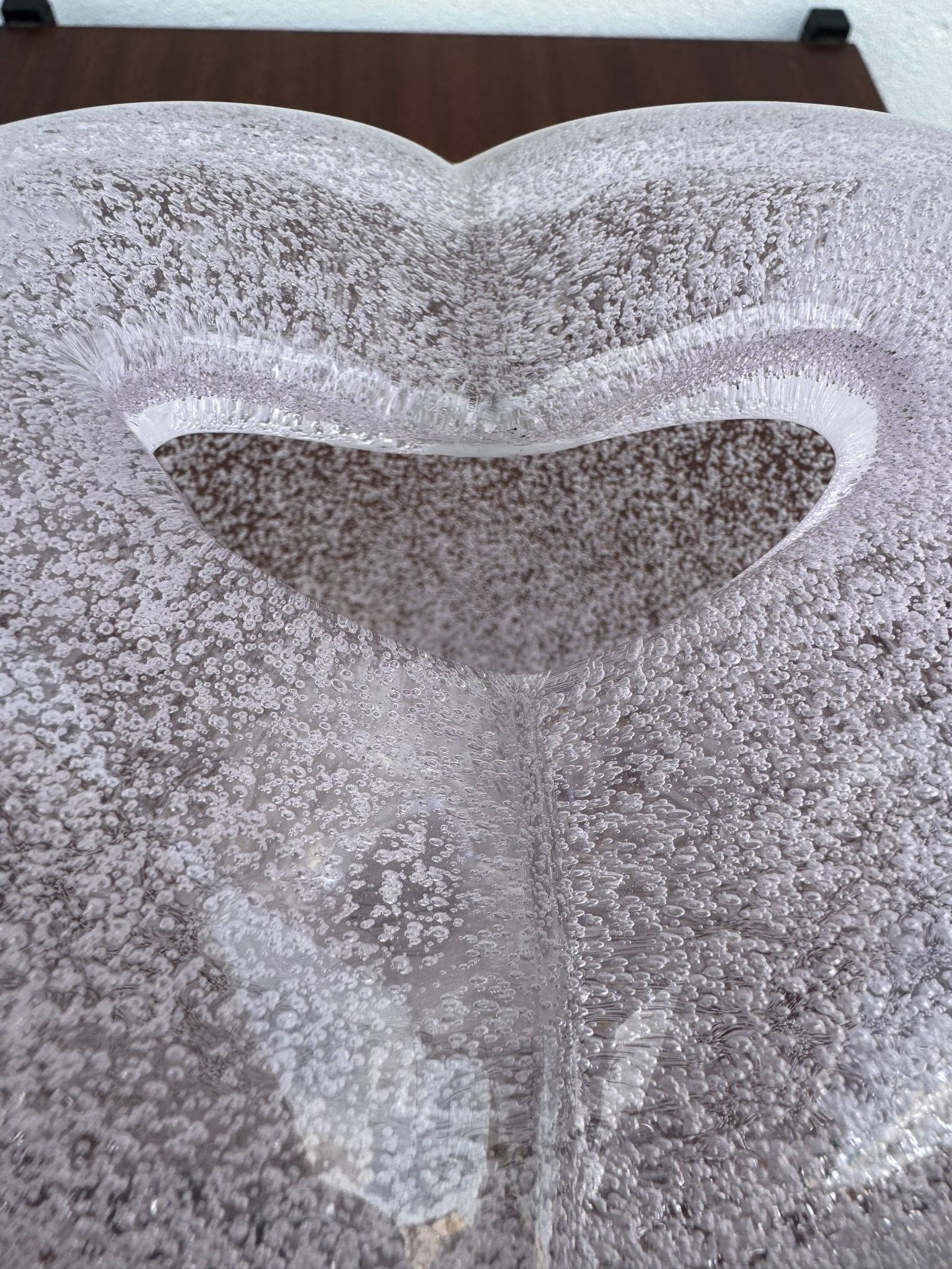 Heart-shaped bubble glass vase from the 1960s.