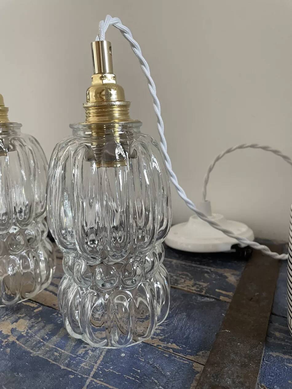 Set of three glass pendant lights of Scandinavian origin