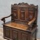 Renaissance Neo-Gothic style ceremonial chest bench in solid wood