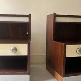 Pair of backlit bedside tables in wood and chrome, France 1970