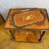 Vintage Italian Inlaid Wood Serving Trolley with Removable Tray Mid-20