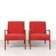Danish vintage design wooden armchairs with coral fabric, 1950s