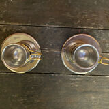 Old Pair of Stainless Steel Cup + Golden Metal Handle Made in ITALY Vintage #D46
