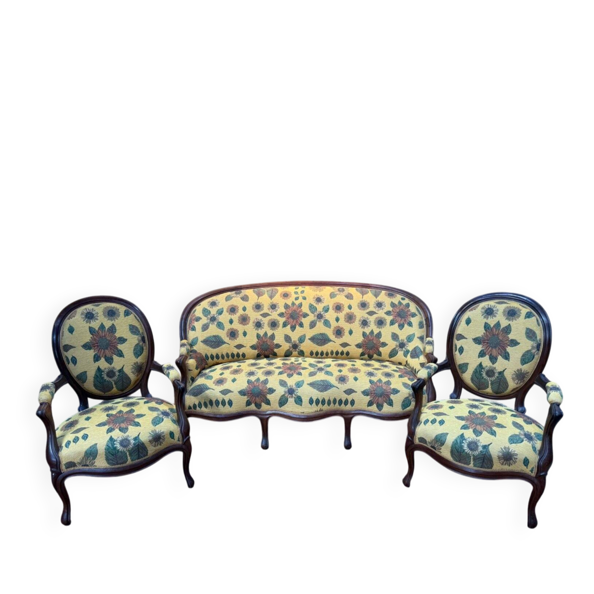 Salon Louis-Philippe – Sofa and pair of armchairs – Rosewood – Fabric f