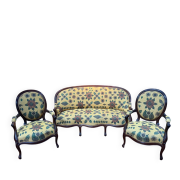 Salon Louis-Philippe – Sofa and pair of armchairs – Rosewood – Fabric f