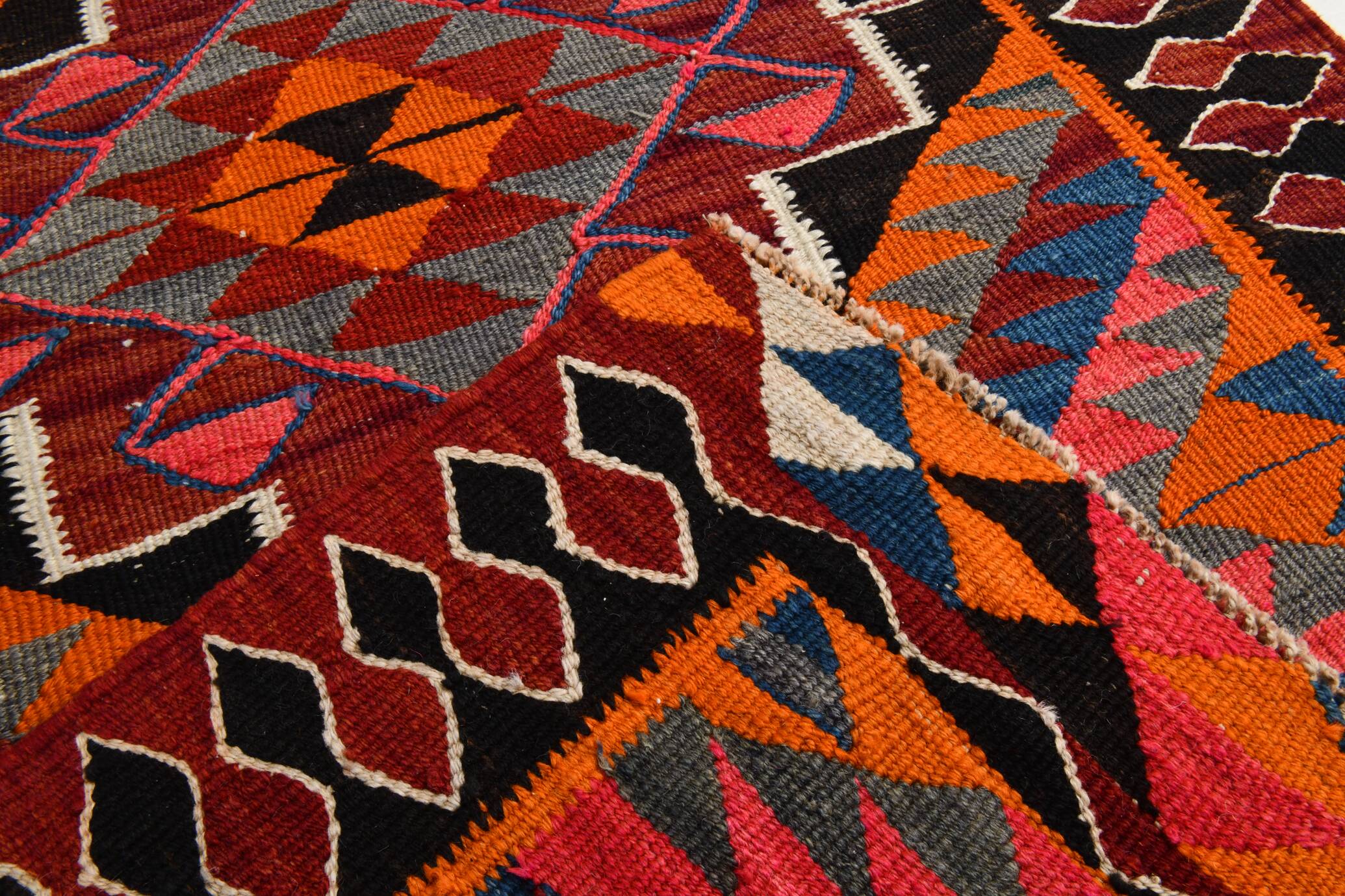 Red & Orange Oriental Kilim Runner Rug, 105x340Cm