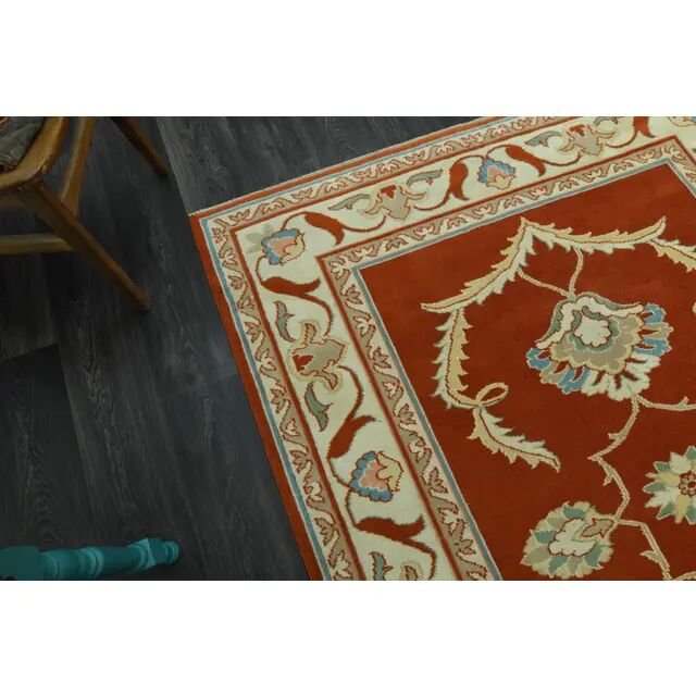 1970s Vintage Turkish Oushak Handmade Wool Cotton Orange Area Rug 173x230