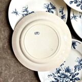 6 Lunéville flat plates in blue ironstone, "Azaléa" service