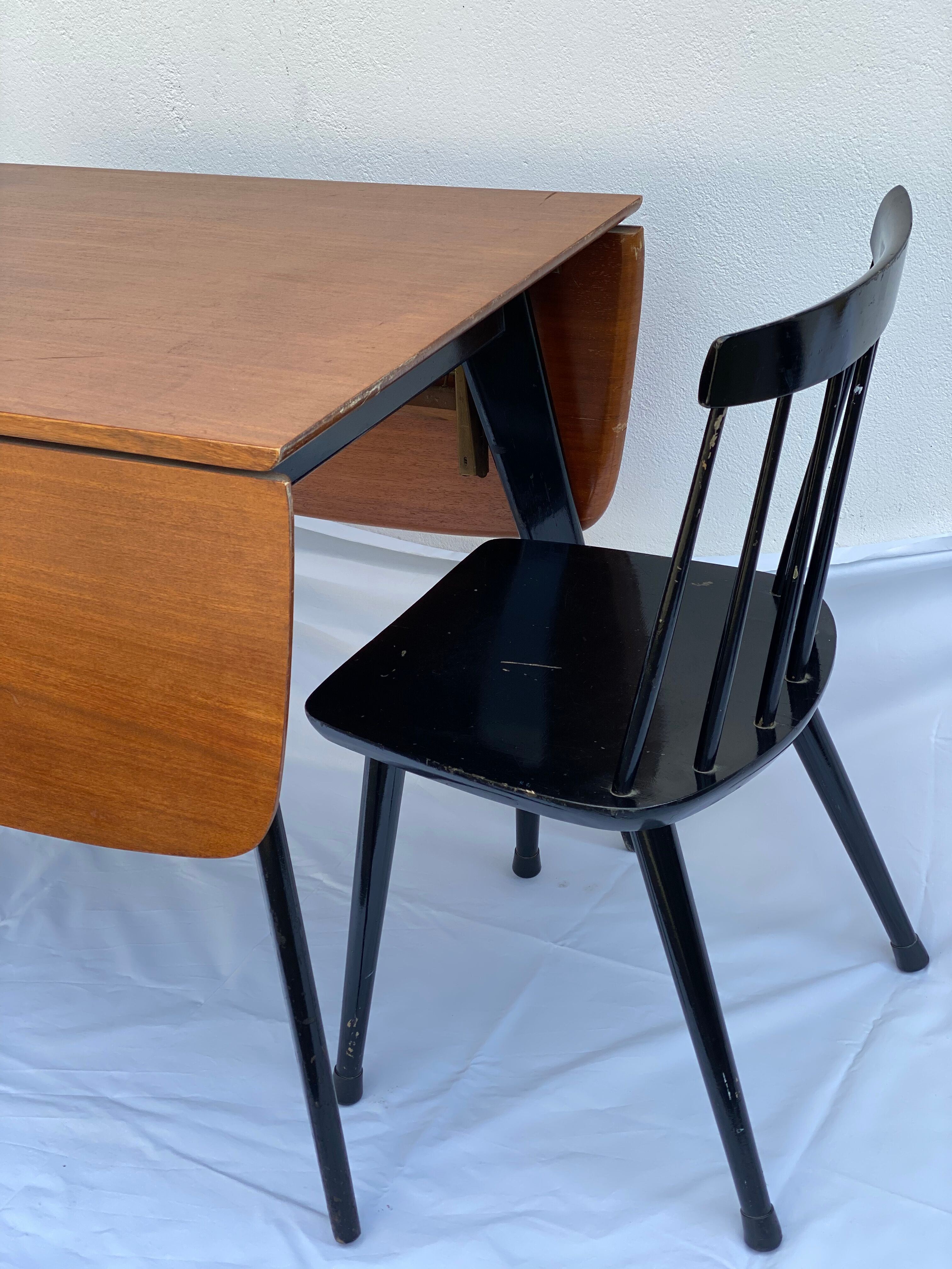 Teak Drop Leaf Dining and 2 Danish Spindle Back Chairs