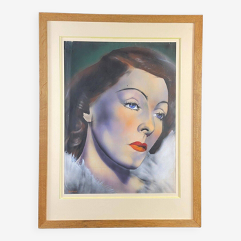 Tableau gouache 1935 portrait actrice cinéma français gaby morlay 1893-1964