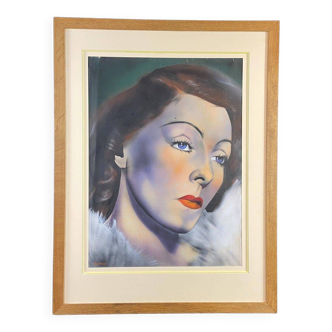 Tableau gouache 1935 portrait actrice cinéma français gaby morlay 1893-1964