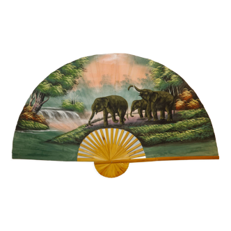 Vintage bamboo wall fan and fabric