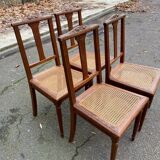4 chaises art déco chêne massif cannées 1950 avec pieds ronds