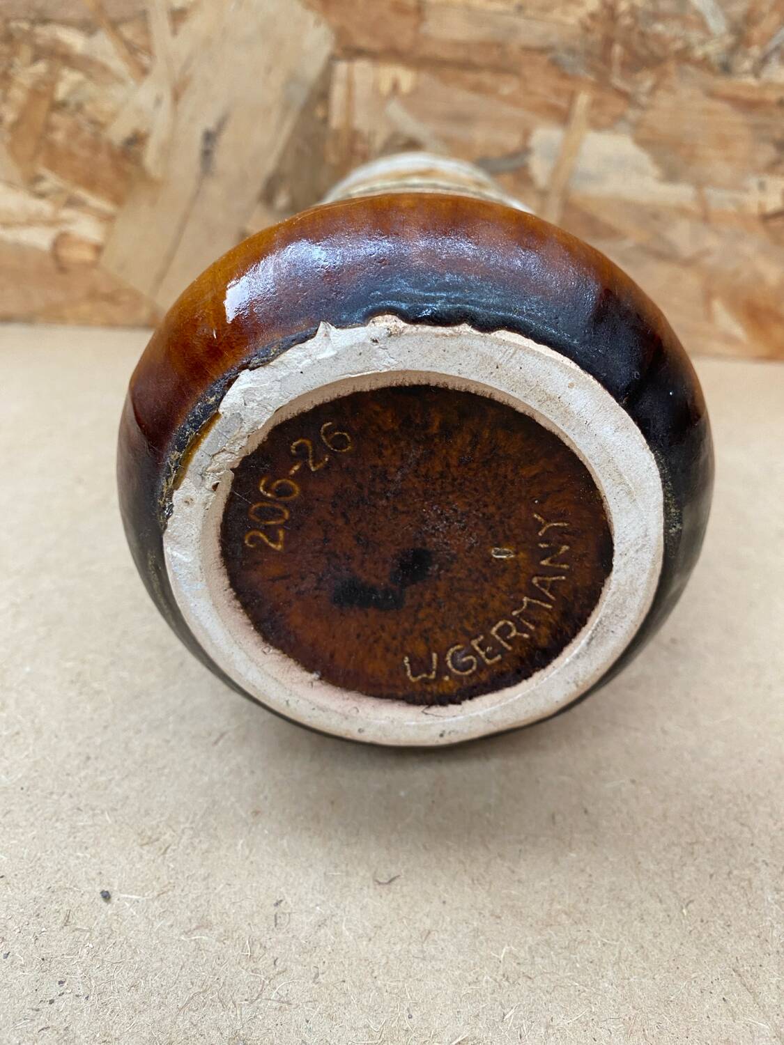 Antique ceramic roller vase beige brown west germany vintage