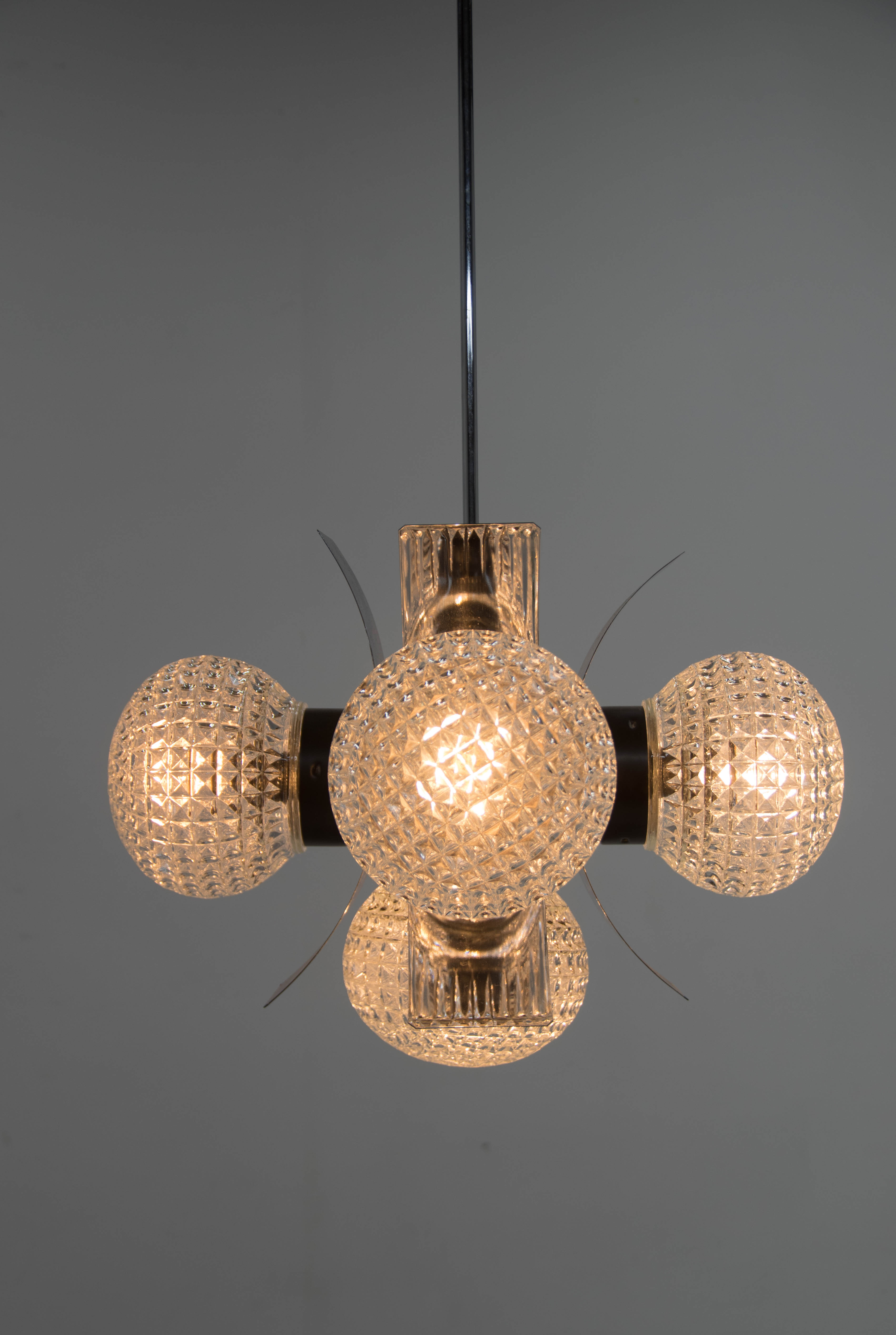 Mid-Century Chrome & Glass Chandelier, Czechoslovakia, 1970s