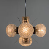 Mid-Century Chrome & Glass Chandelier, Czechoslovakia, 1970s