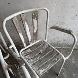 Ensemble de 4 chaises de jardin vintage en métal blanc et bois avec structures tubulaires en acier
