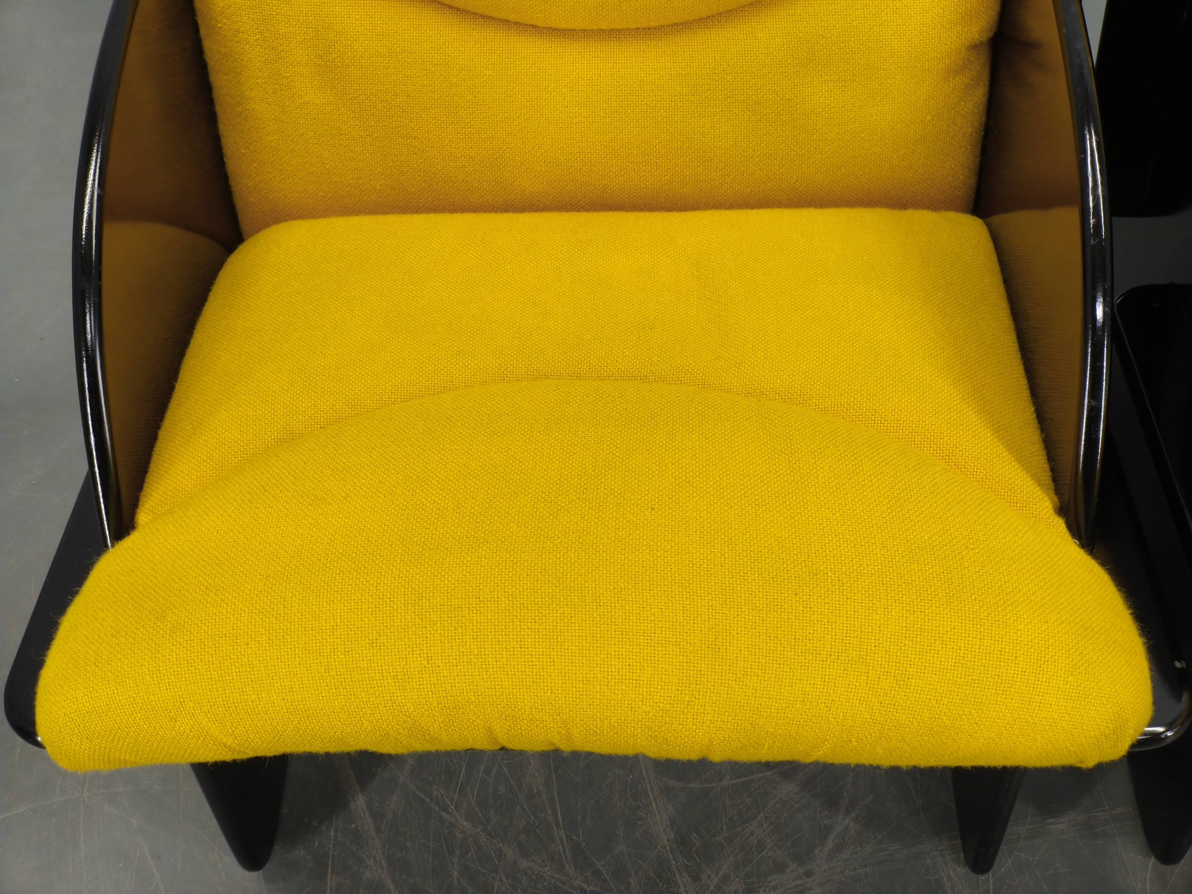 Pair of Italian Space Age Armchairs, Black Lacquer, 1970s