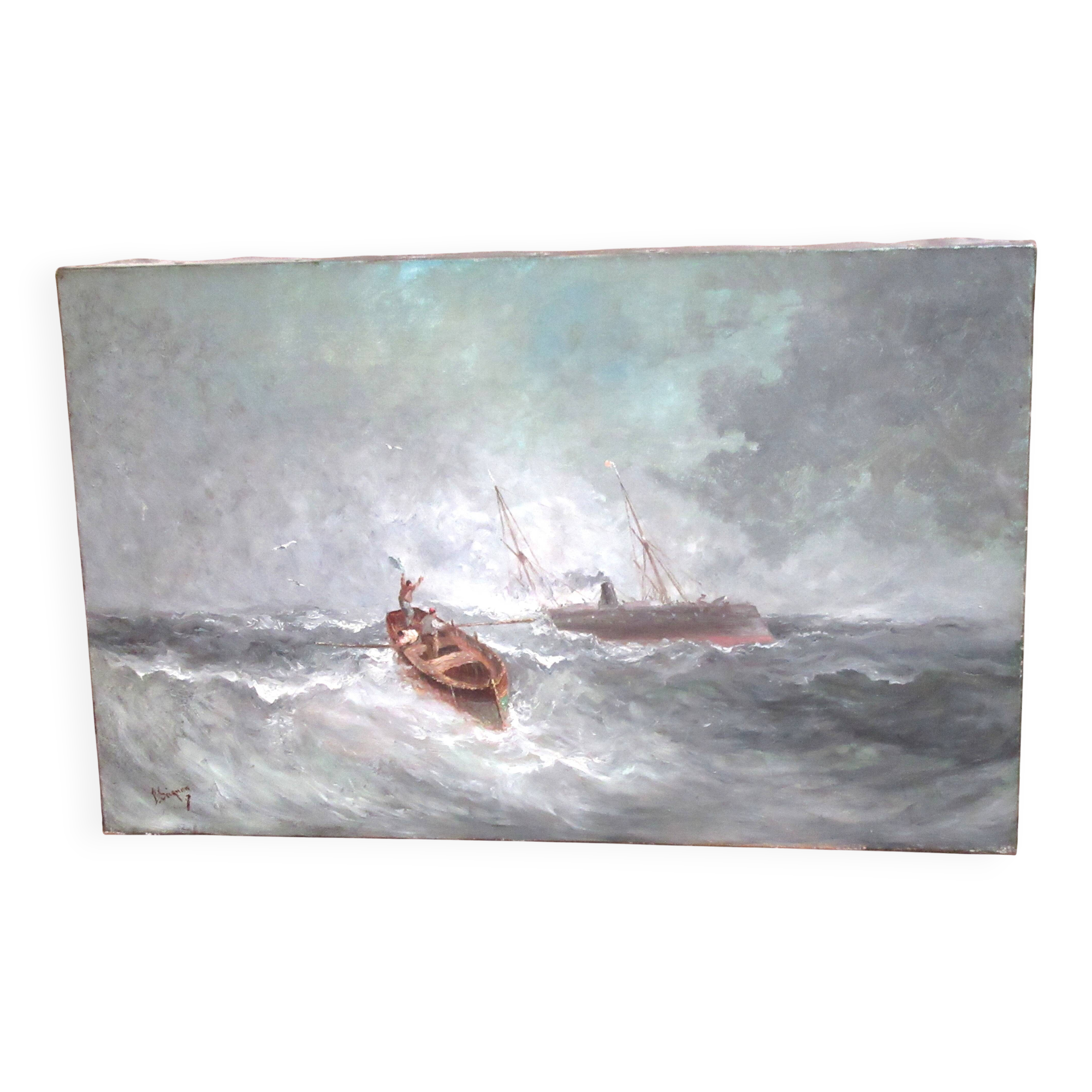 Marine painting oil on canvas by Paul SEIGNON late 19th century