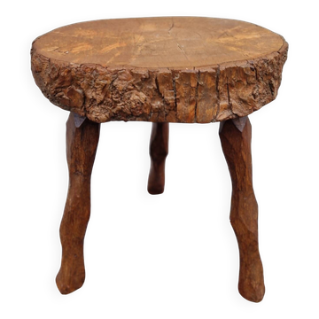 Tabouret tripode vintage en bois massif
