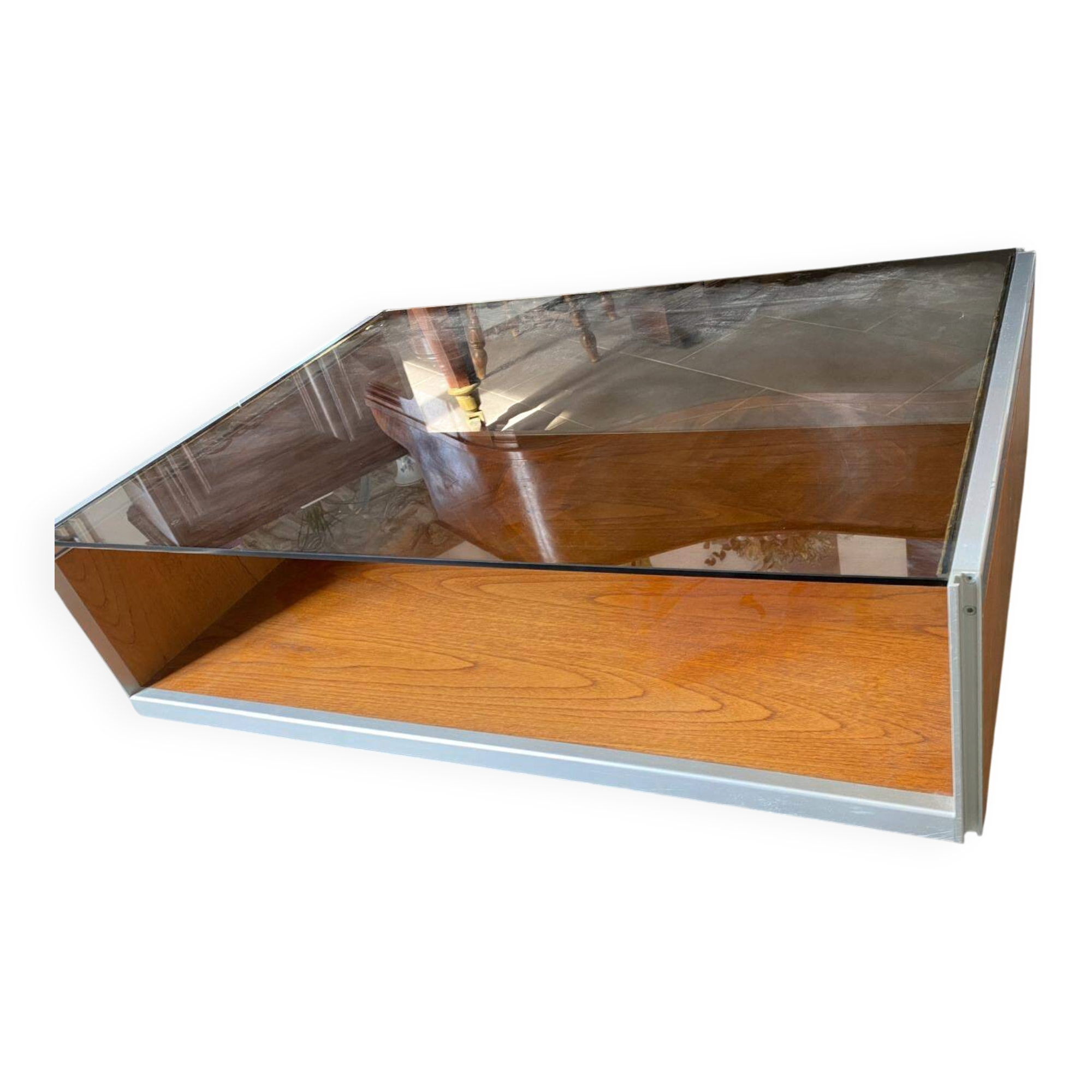 Coffee Table in Wood, Aluminium and Smoked Glass, 1970