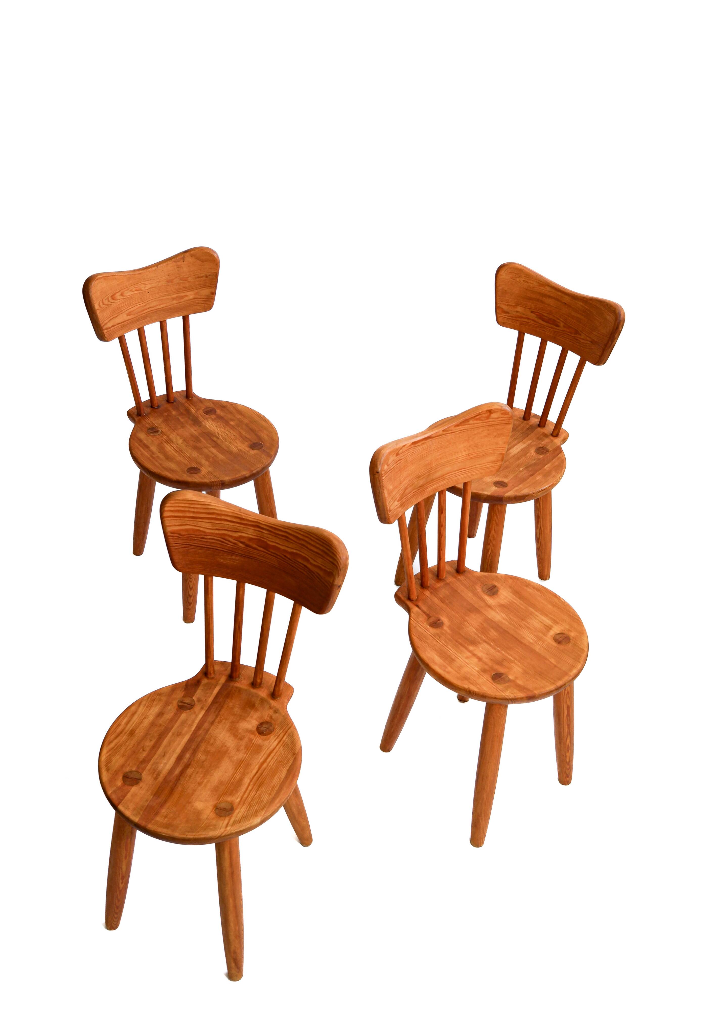 Set of 4 pine chairs by Torsten Claesson, Sweden circa 1950