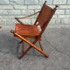 Vintage Safari Armchair in Cognac Leather and Turned Wood – 1940s/50s