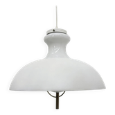 Vintage glass hanging lamp with metal shade minimalist design, 1970s
